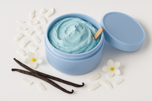 Imagen mejorada de la crema azul con aroma coco vainilla